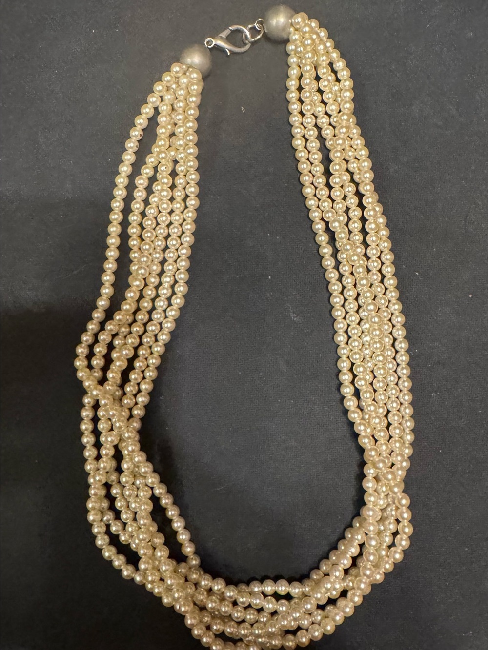 Vintage Multi Strand Twisted Faux Pearl Necklace Silver tone Clasp